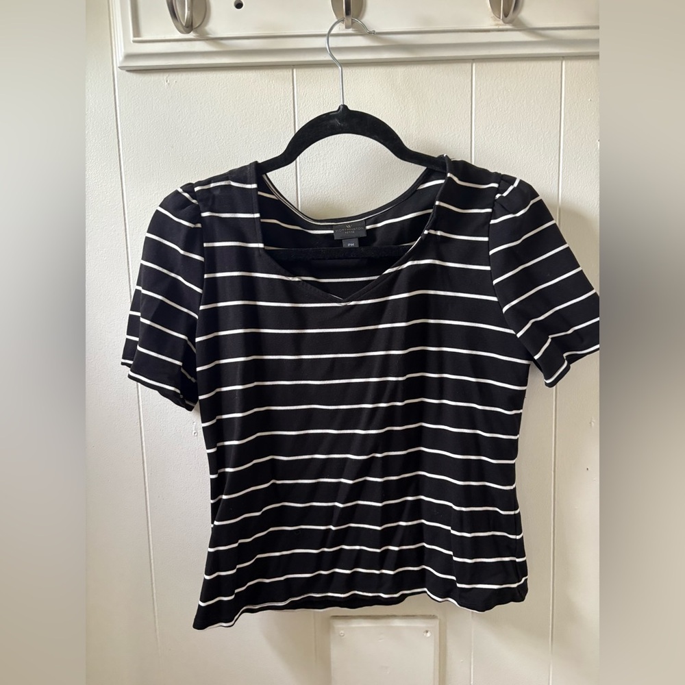 Worthington Blue and White Fitted Crop T-Shirt